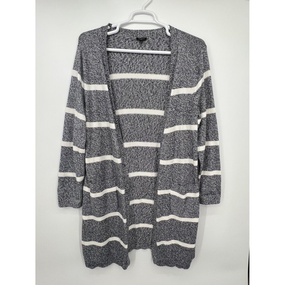 Talbots Duster Open Long Cardigan Sz XL Petite Striped Marled Cotton Pockets